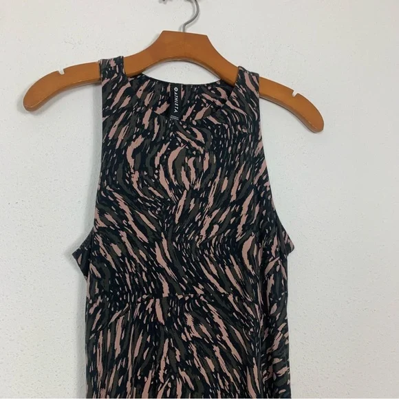 Athleta Santorini Thera Dress Abstract Black Mini Sleeveless Flowy Sz Small - Picture 4 of 10